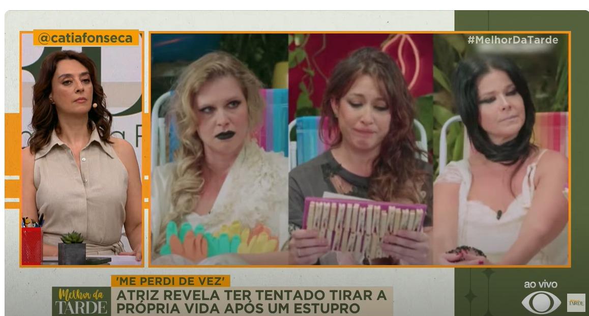 Catia Fonseca se emociona ao vivo ao repercutir relato impactante de Gisele Itié sobre estupro