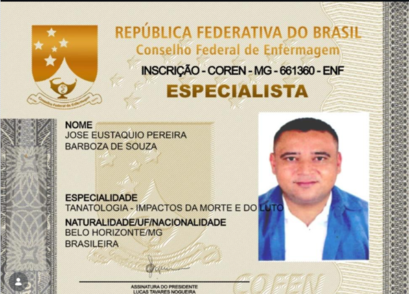 Carteirinha do Eustáquio Tanatopraxista